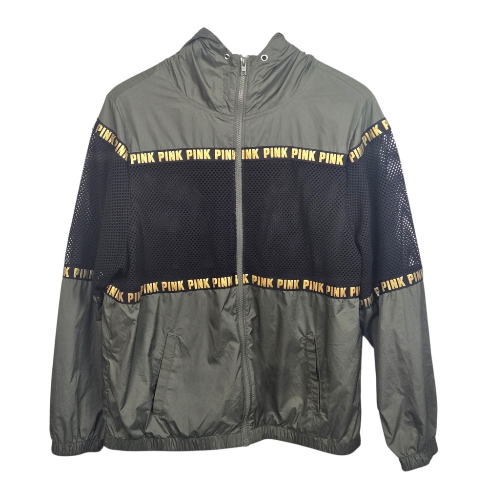 PINK‎ Victoria's Secret Sport Mesh Hooded Track Jacket Olive Green XS Athletic